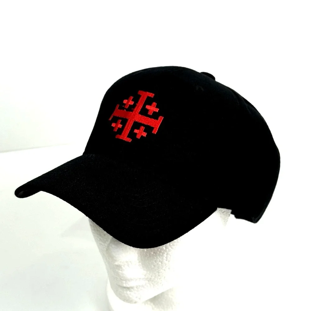Christian Crusade Jerusalem Cross Baseball Cap Hat Adult OS Black Knight Templar
